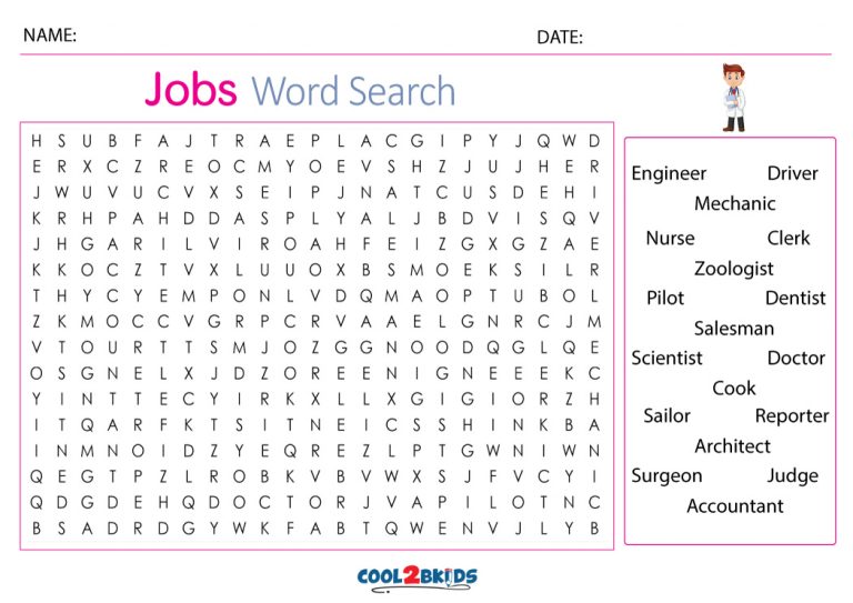 Printable Career Word Search - Cool2bKids