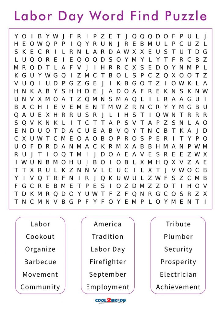 Printable Labor Day Word Search Cool2bKids