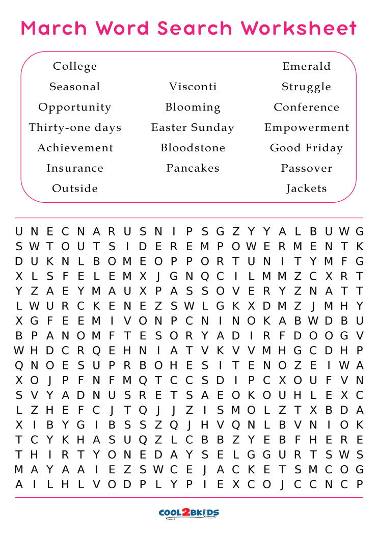 Printable March Word Search Cool2bKids