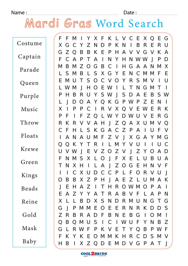 Printable Mardi Gras Word Search Cool2bKids