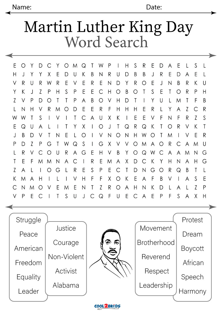 Printable Martin Luther King Jr Word Search Cool2bKids