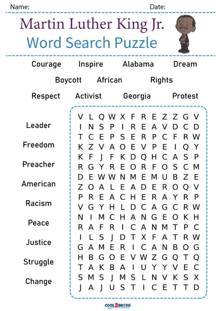 Printable Martin Luther King Jr Word Search Cool2bKids