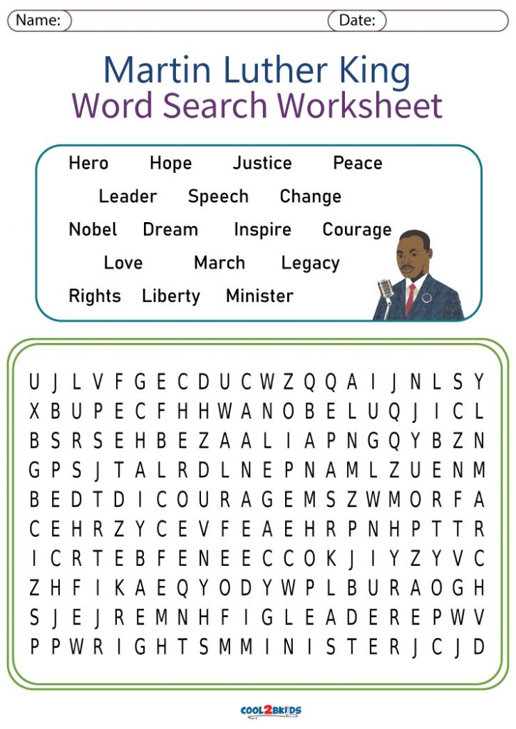 Printable Martin Luther King Jr Word Search Cool2bKids