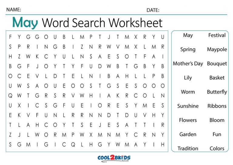 Printable May Word Search Cool2bKids