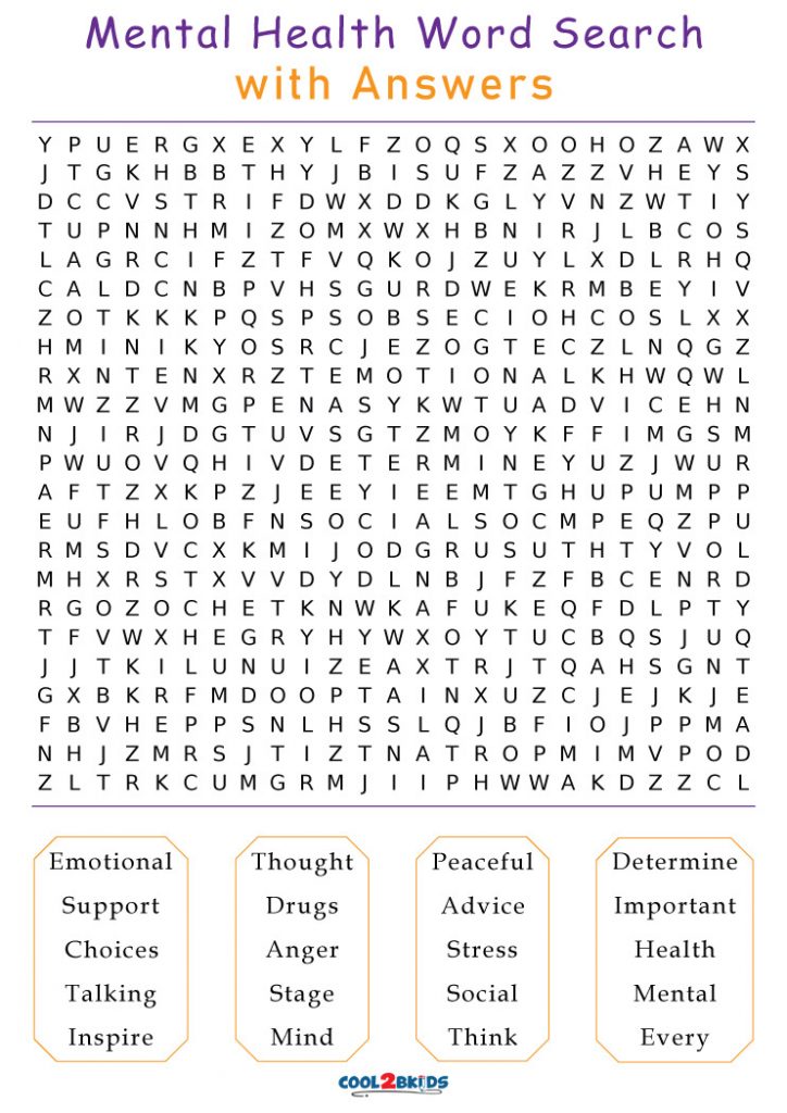 Printable Mental Health Word Search Cool2bKids