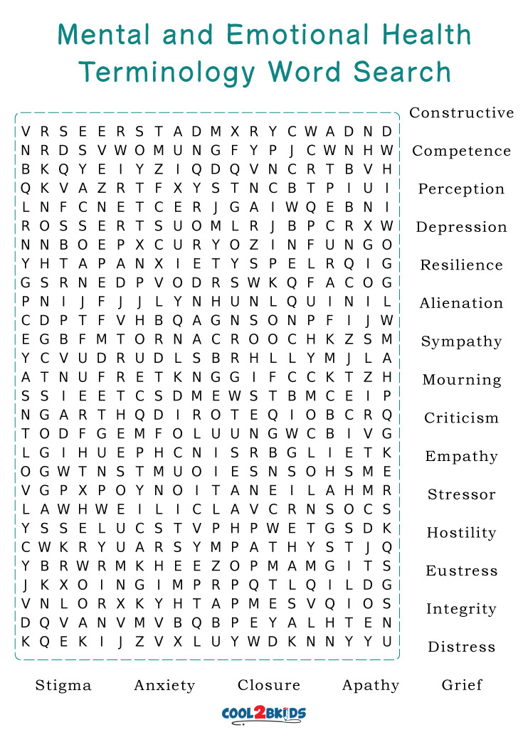 Printable Mental Health Word Search Cool2bKids