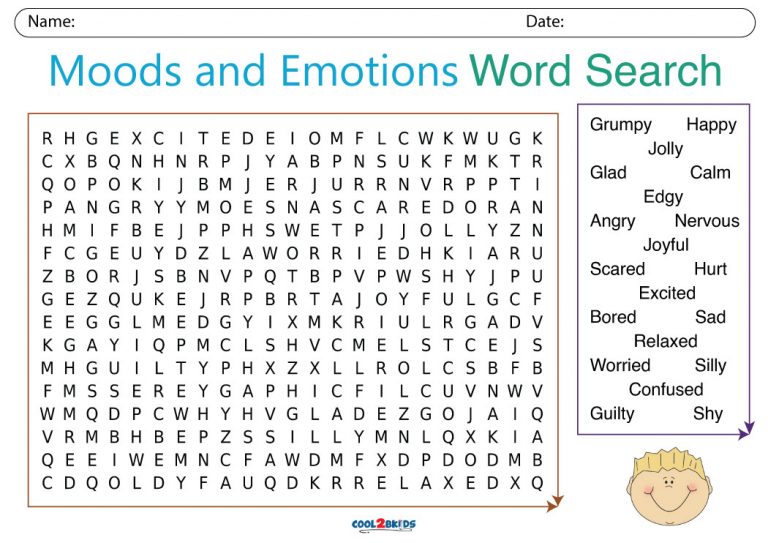 printable feelings and emotions word search cool2bkids