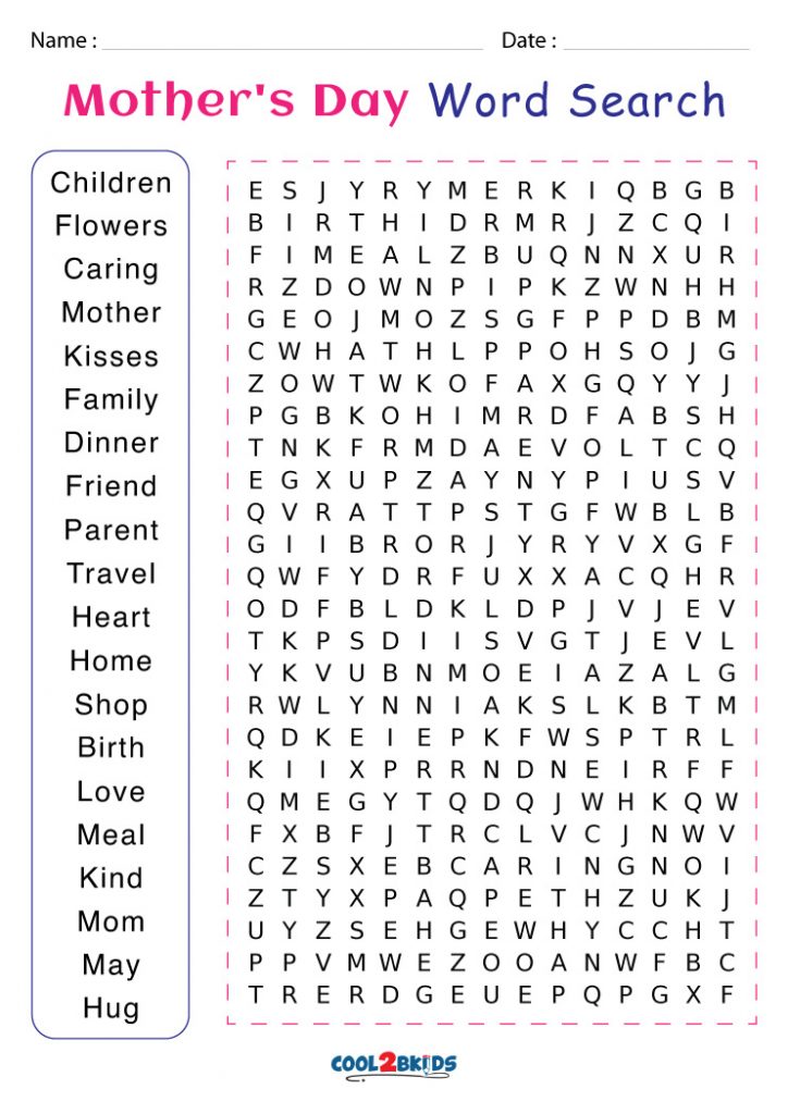 Printable Mother s Day Word Search Cool2bKids