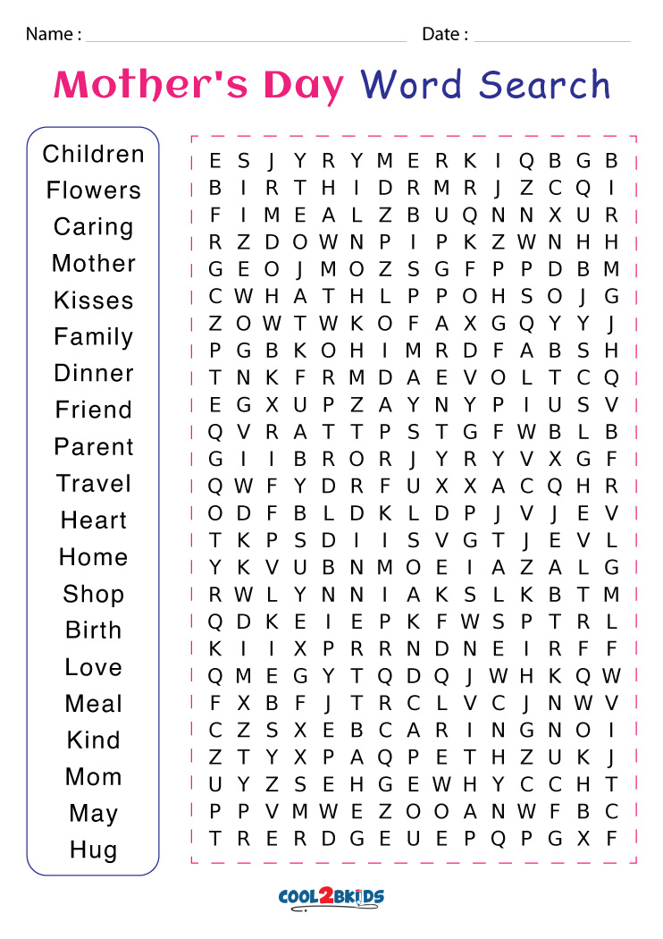 Printable Mother s Day Word Search Cool2bKids