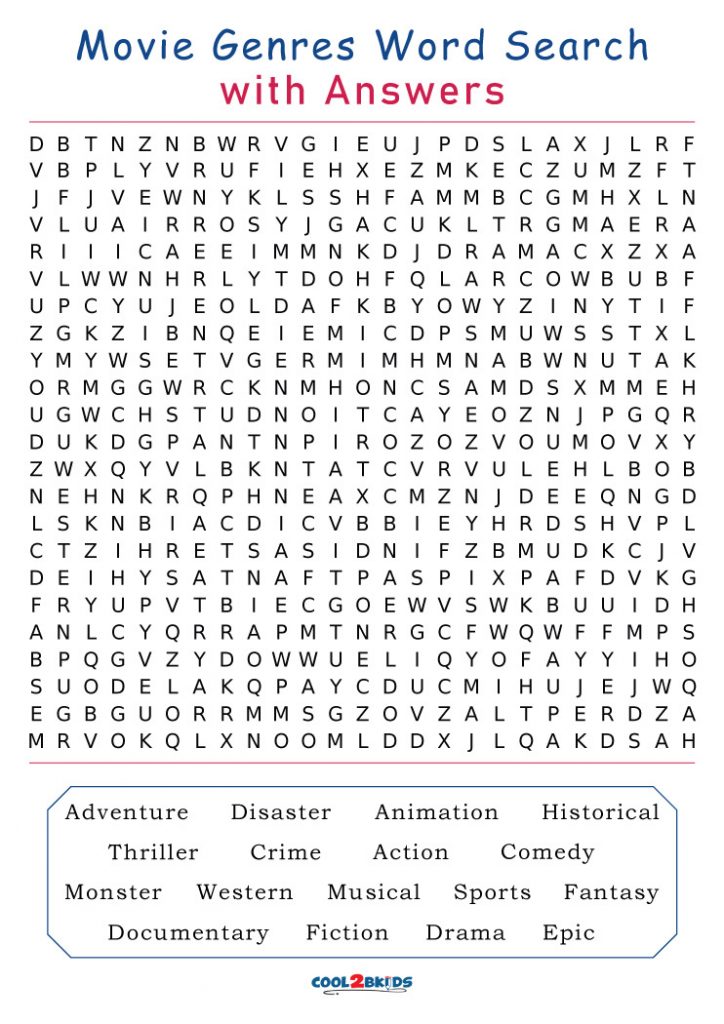 All Kinds Of Movies Word Search