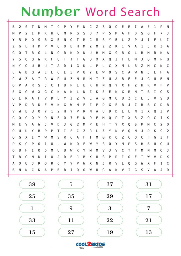 Printable Number Word Search Cool2bKids