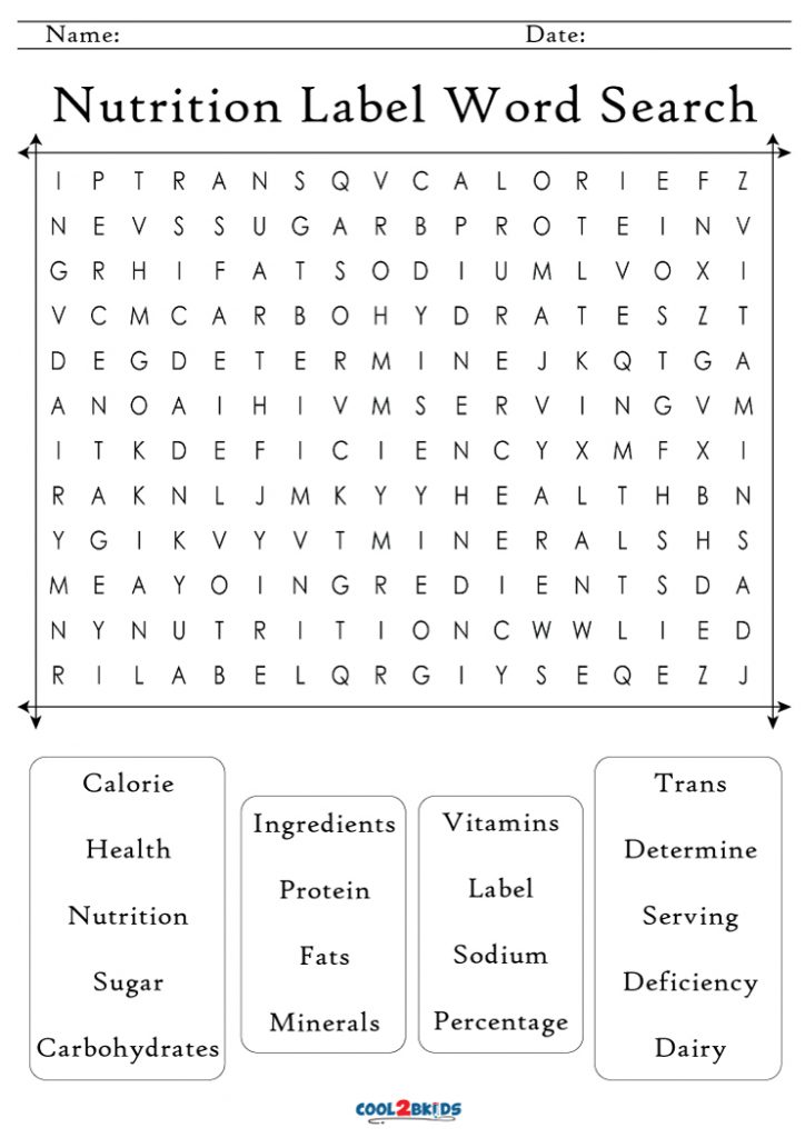 Printable Nutrition Word Search Cool2bKids