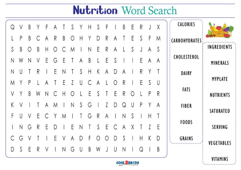 Printable Nutrition Word Search Cool2bKids