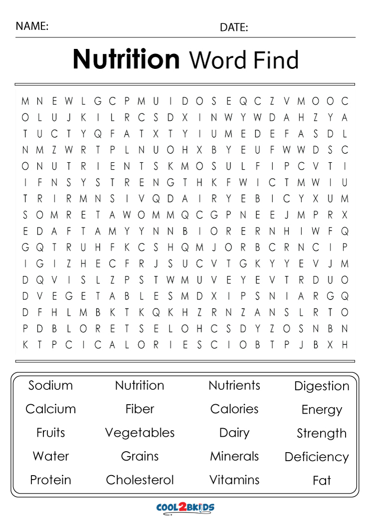 Printable Nutrition Word Search Cool2bKids