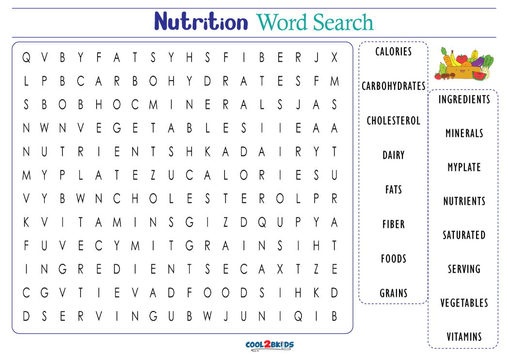 printable nutrition word search cool2bkids