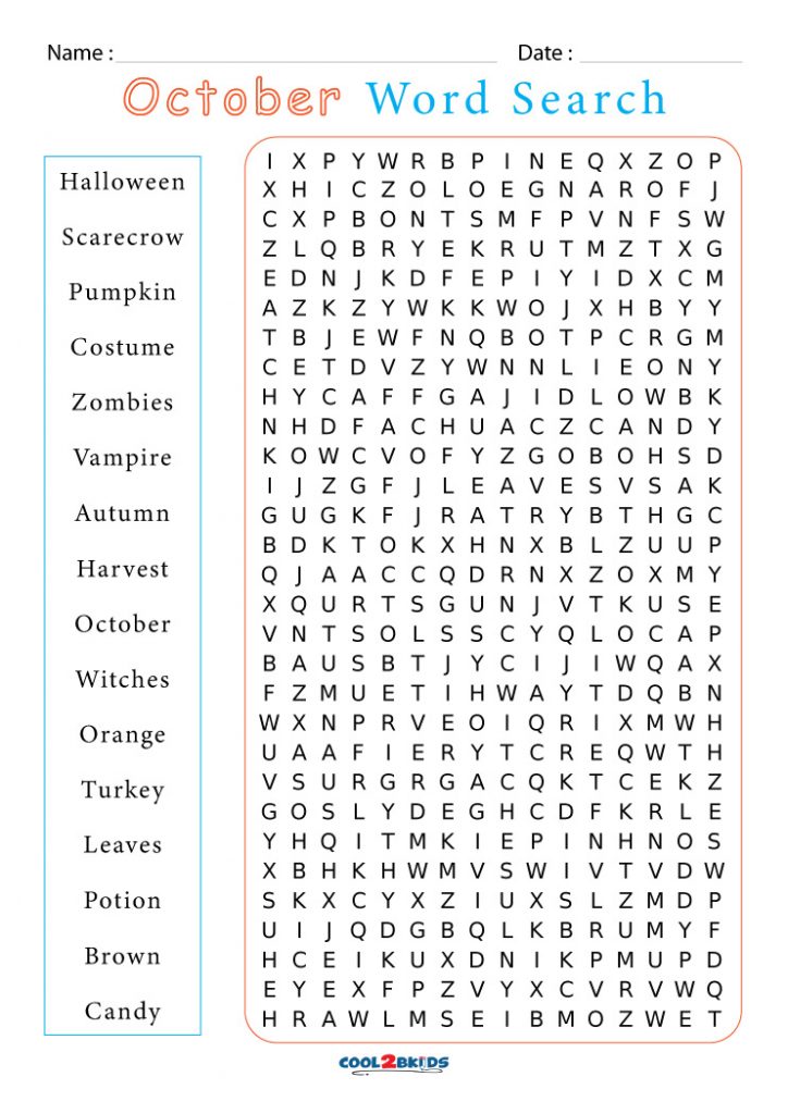 Printable October Word Search Cool2bKids