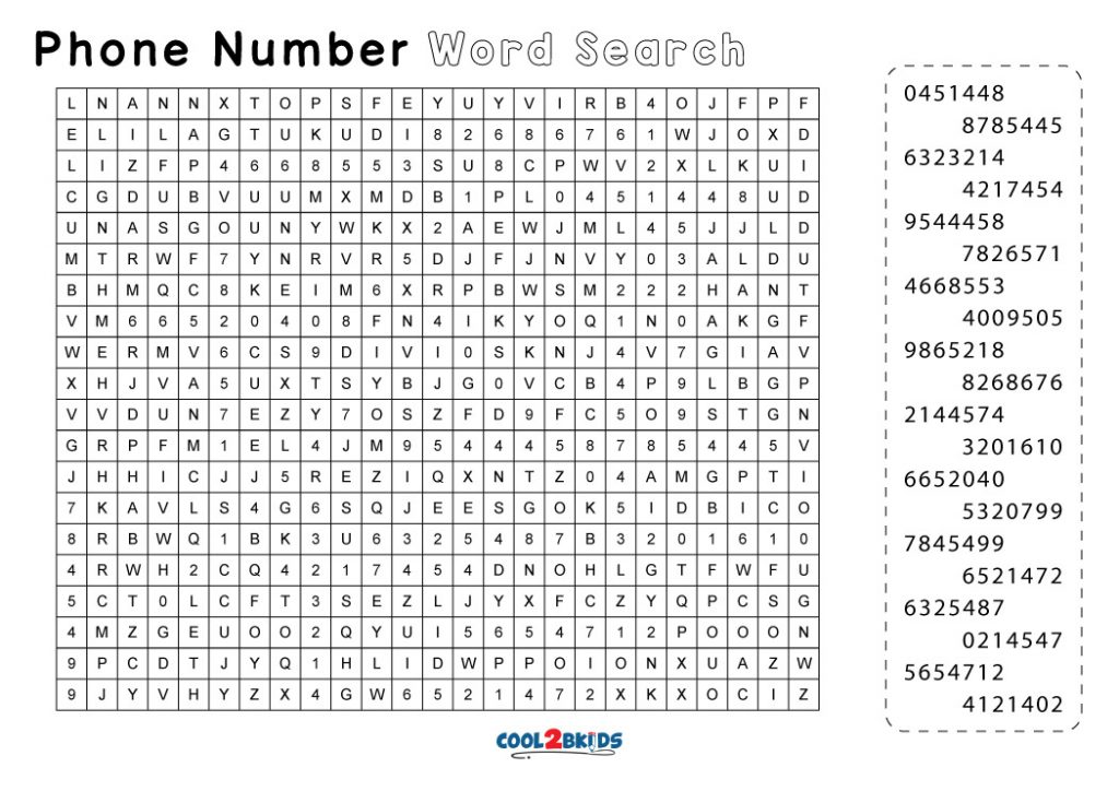 Printable Number Word Search Cool2bKids