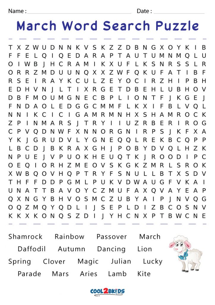 Printable March Word Search Cool2bKids