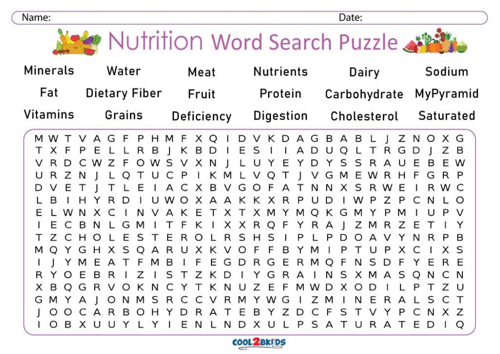 Nutrition Word Search Monster Word Search Food And Nutrition Word 
