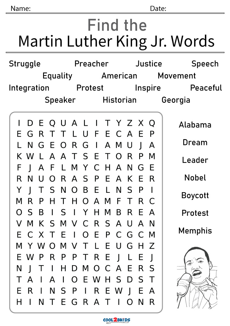 Printable Martin Luther King Jr Word Search Cool2bKids