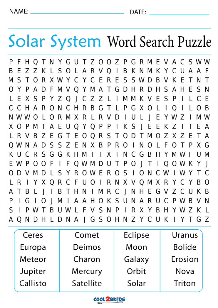 Printable Solar System Word Search Cool2bKids