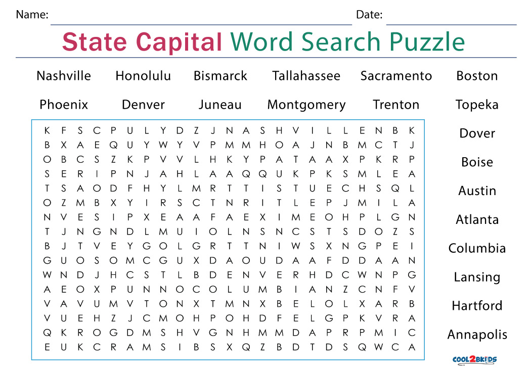 States And Capitals Word Search