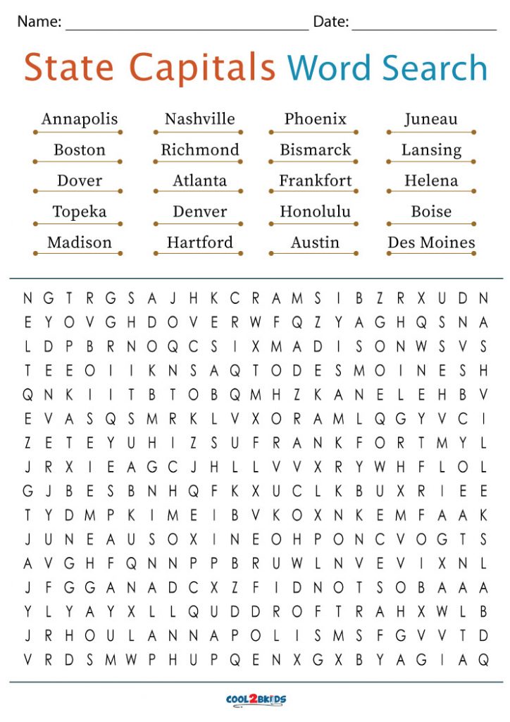 Printable State Capitals Word Search Cool2bKids