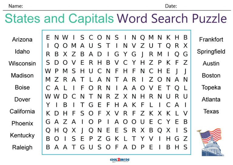 Printable State Capitals Word Search Cool2bKids