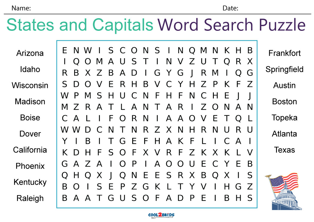 Printable State Capitals Word Search Cool2bKids