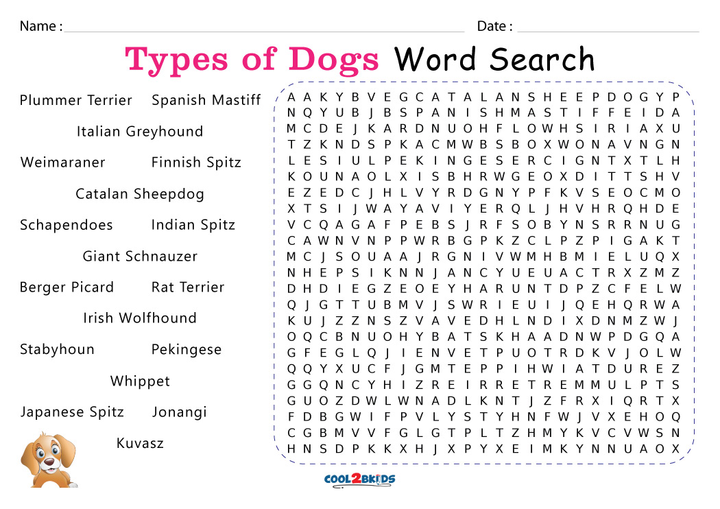 Printable Dog Breeds Word Search Cool2bKids