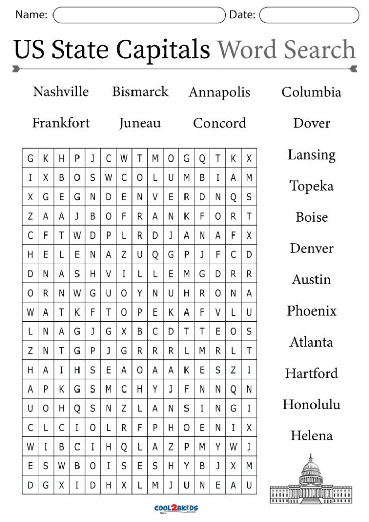 Printable State Capitals Word Search Cool2bKids