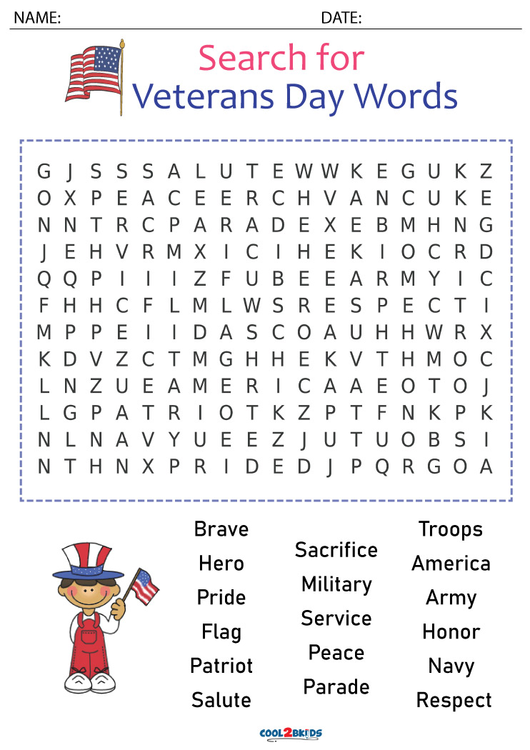 Printable Veterans Day Word Search Cool2bKids