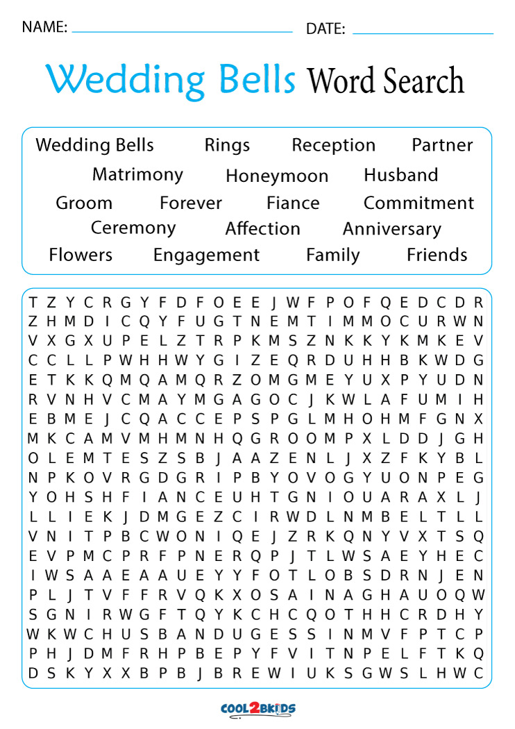 Printable Wedding Word Search Cool2bKids