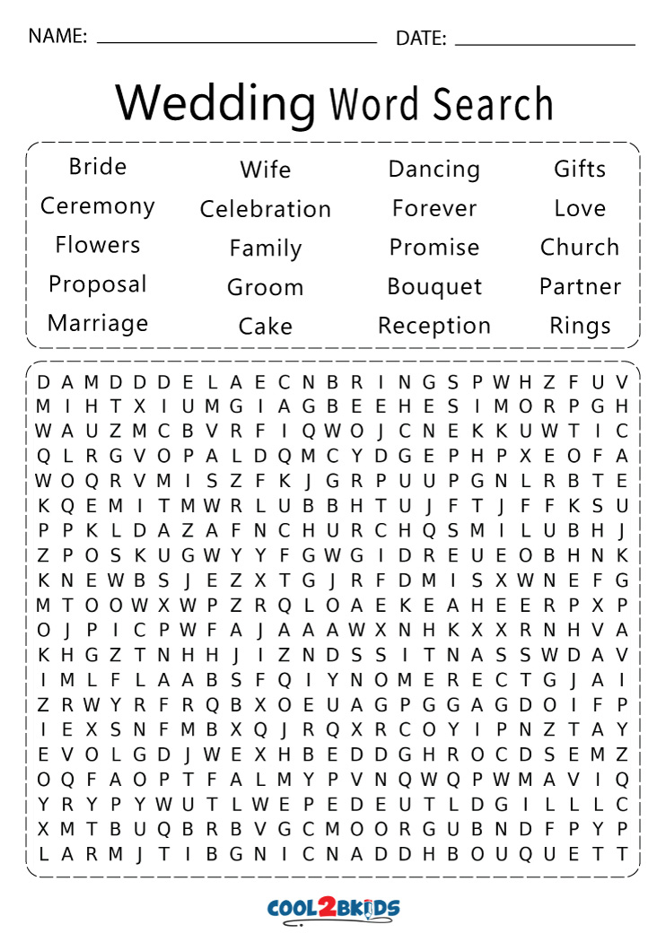 Printable Wedding Word Search Cool2bKids