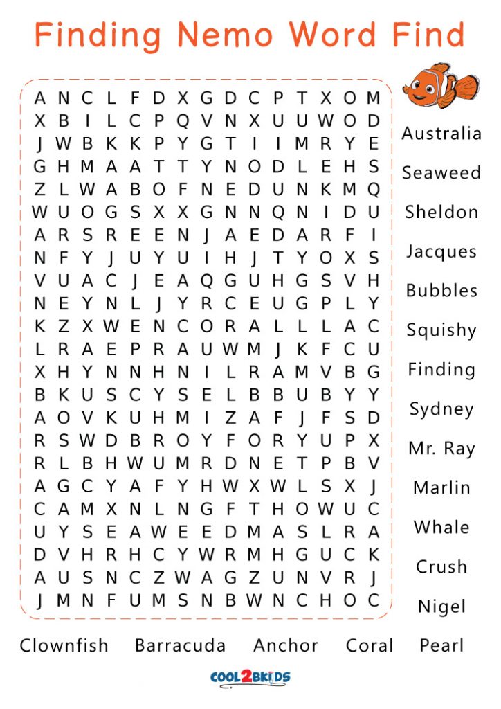 Finding Nemo Word Search Printable