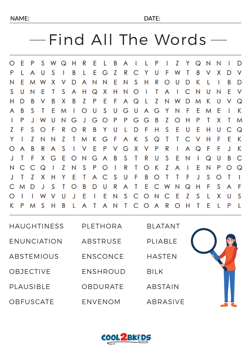 Printable Hard Word Search - Cool2bKids