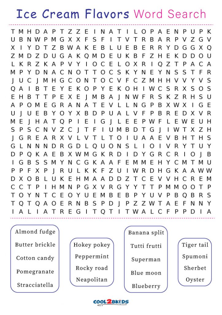 Printable Ice Cream Word Search Cool2bKids