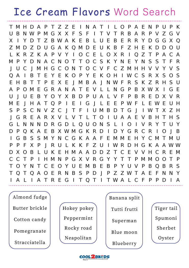 printable ice cream word search cool2bkids