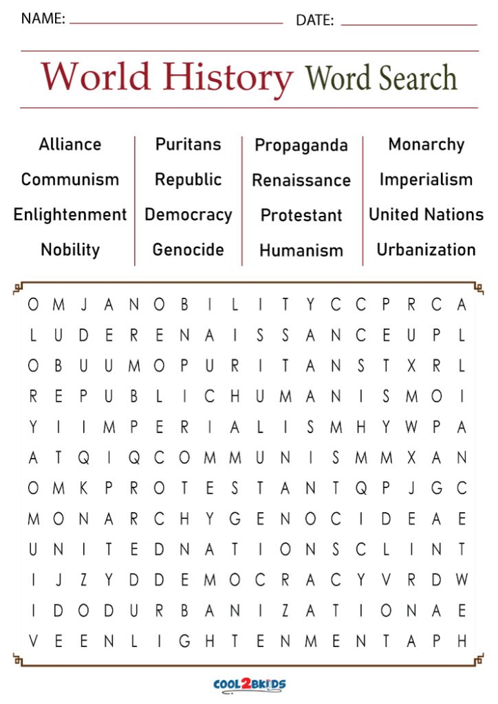 History Word Search Printable Printable World Holiday