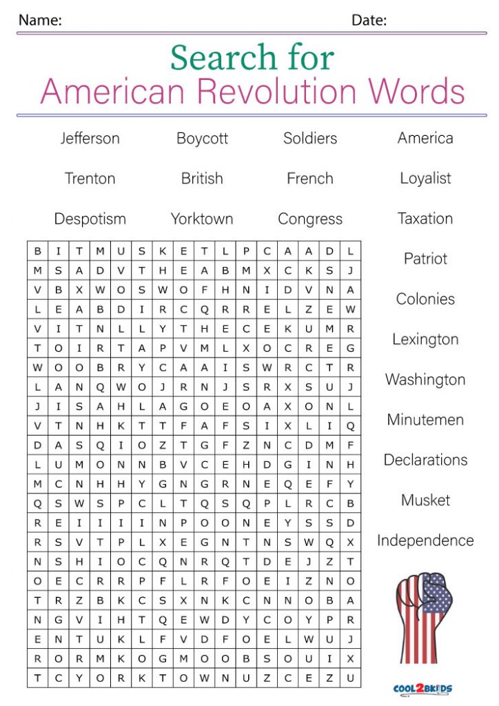 Printable American Revolution Word Search - Cool2bKids