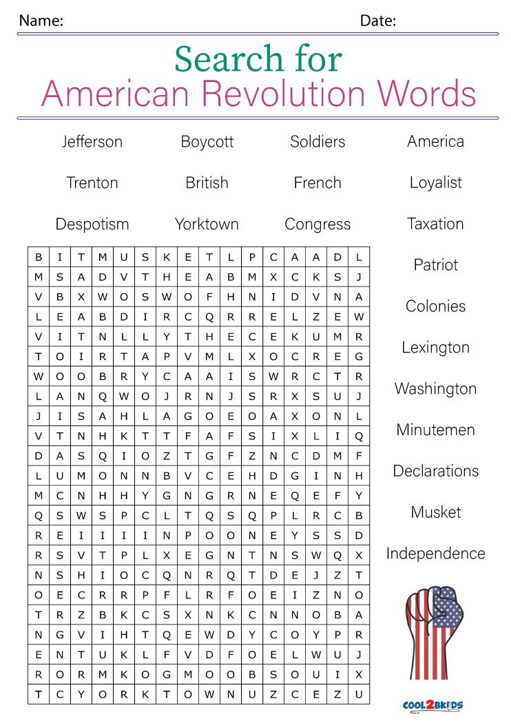 Printable American Revolution Word Search Cool2bKids