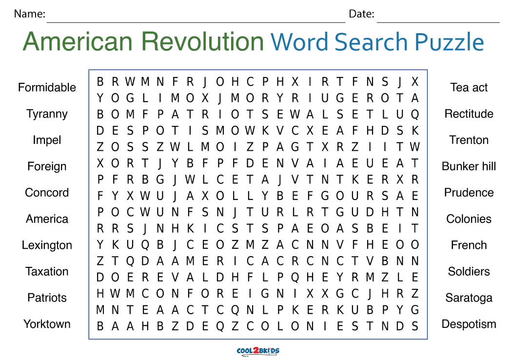 Printable American Revolution Word Search Cool2bKids