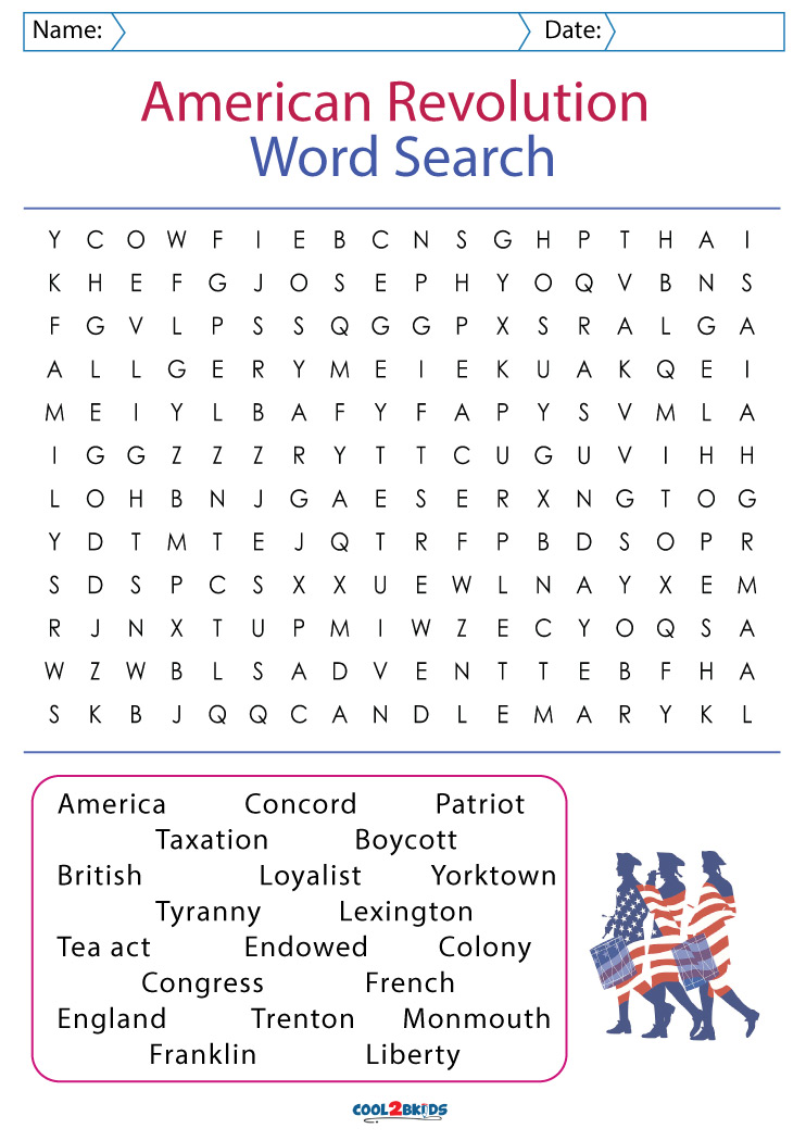 American Revolution Word Search Printable