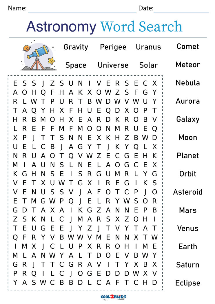 Printable Astronomy Word Search Cool2bKids