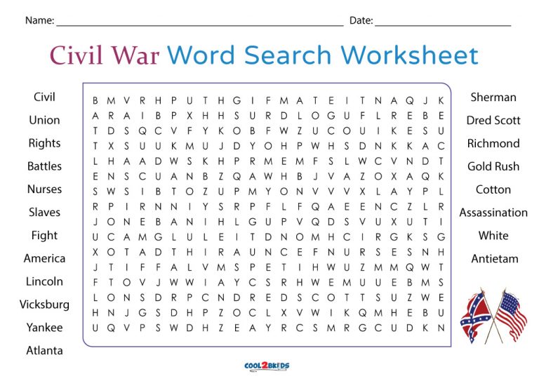 Printable Civil War Word Search Cool2bKids