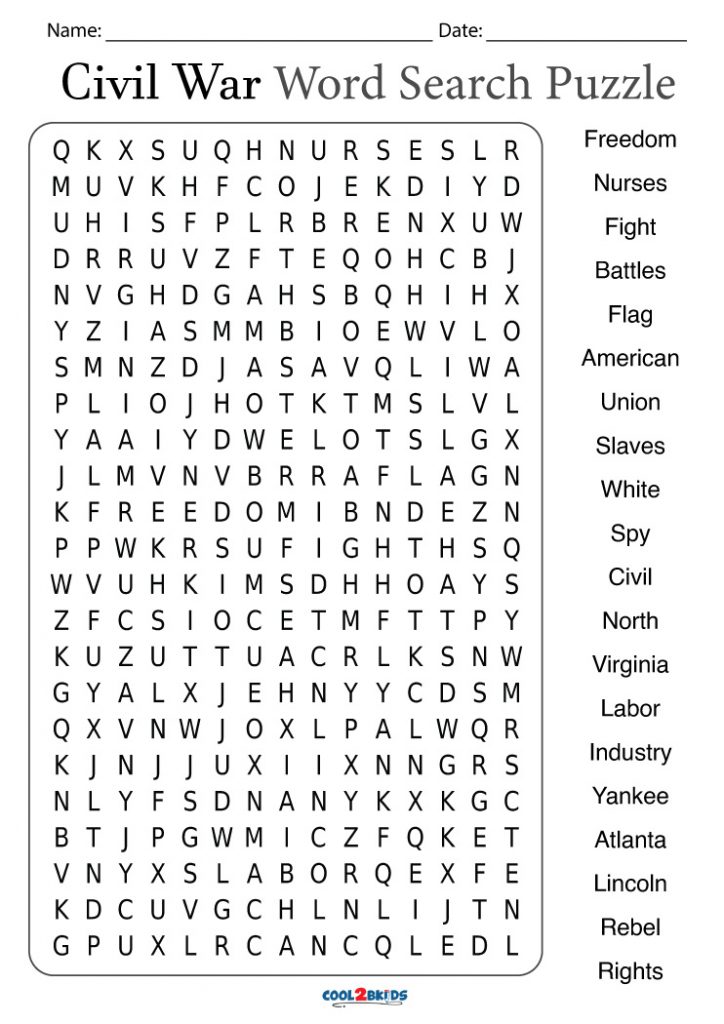 Printable Civil War Word Search Cool2bKids