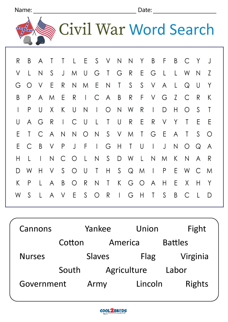 Civil War Word Search Wordmint American Civil War Word Search Lambert Ella