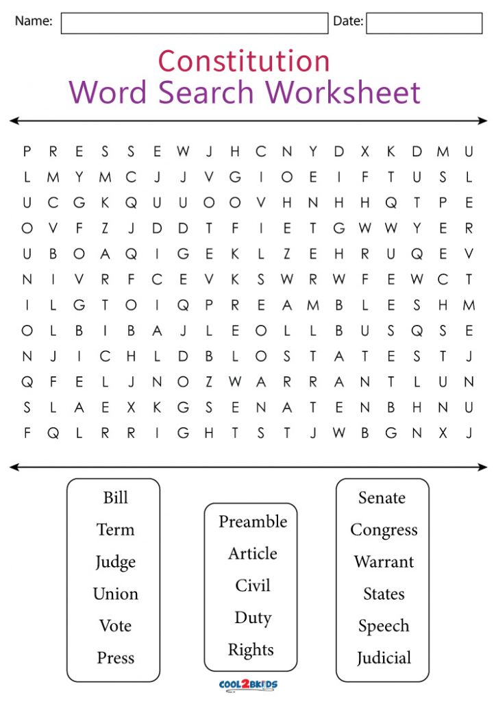 Printable Constitution Word Search Cool2bKids