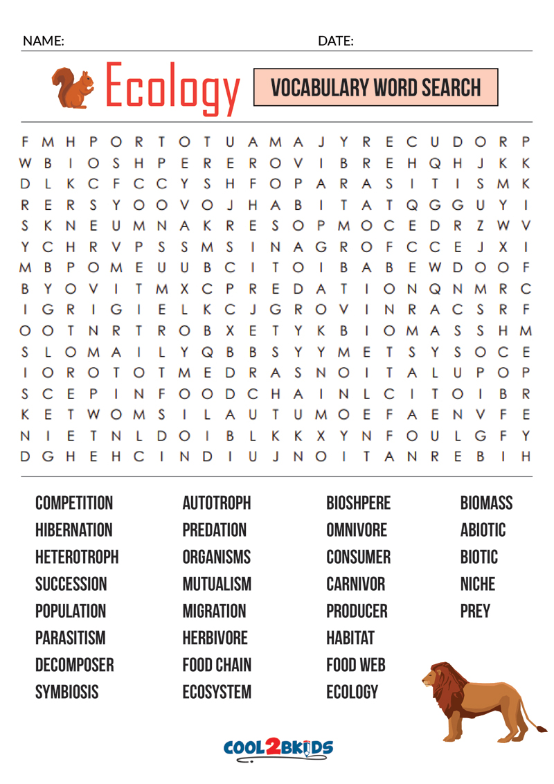 Printable Ecology Word Search Cool2bKids