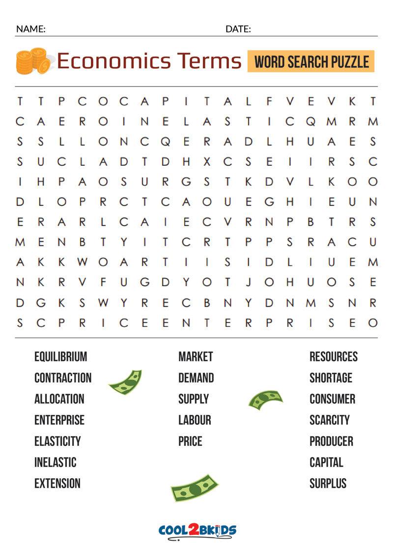 Printable Economics Word Search Cool2bKids